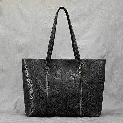 Vintage Floral Embossed Leather Tote