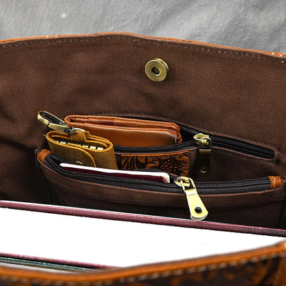 Vintage Floral Embossed Leather Tote