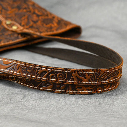 Vintage Floral Embossed Leather Tote