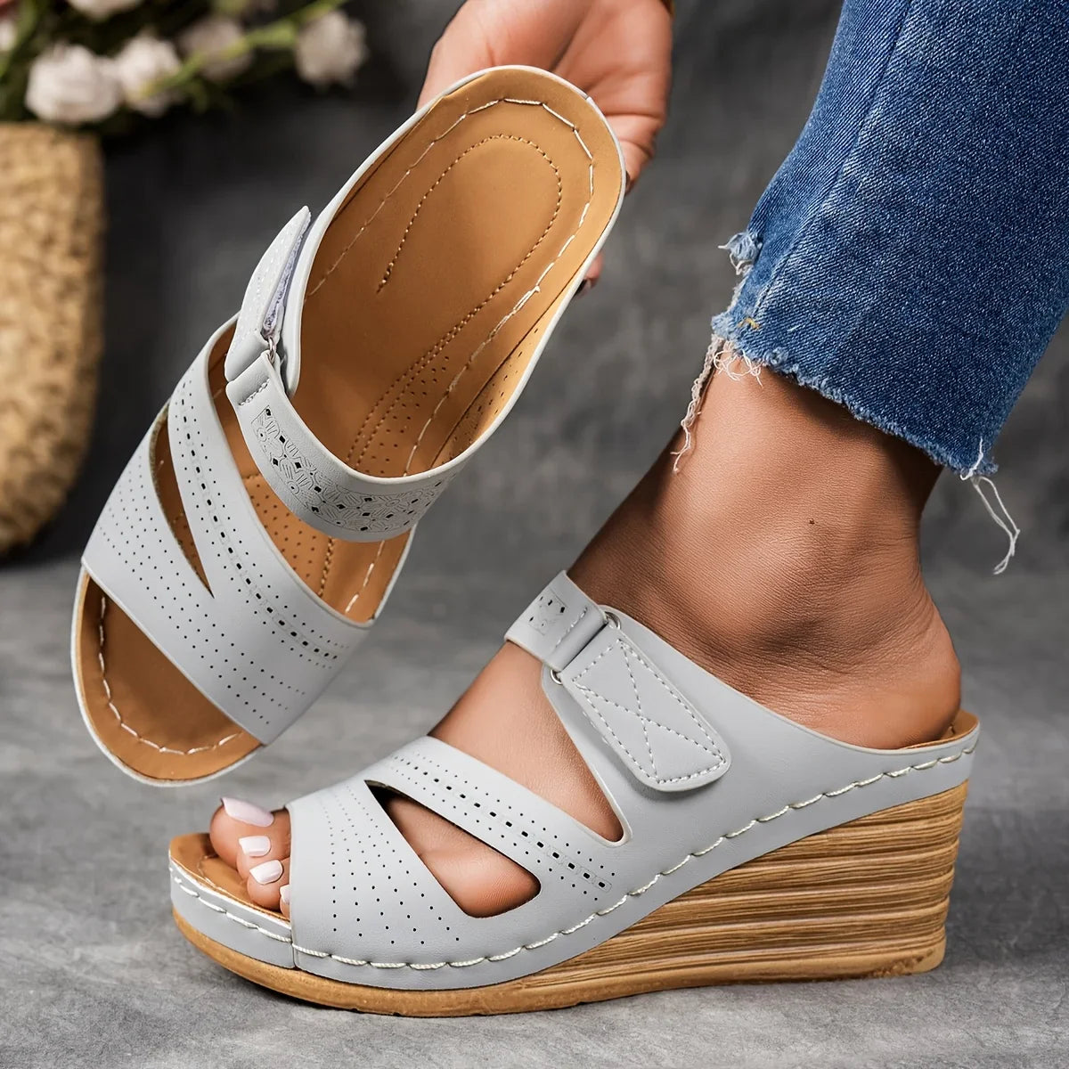 Sandra Leather Wedge Sandal