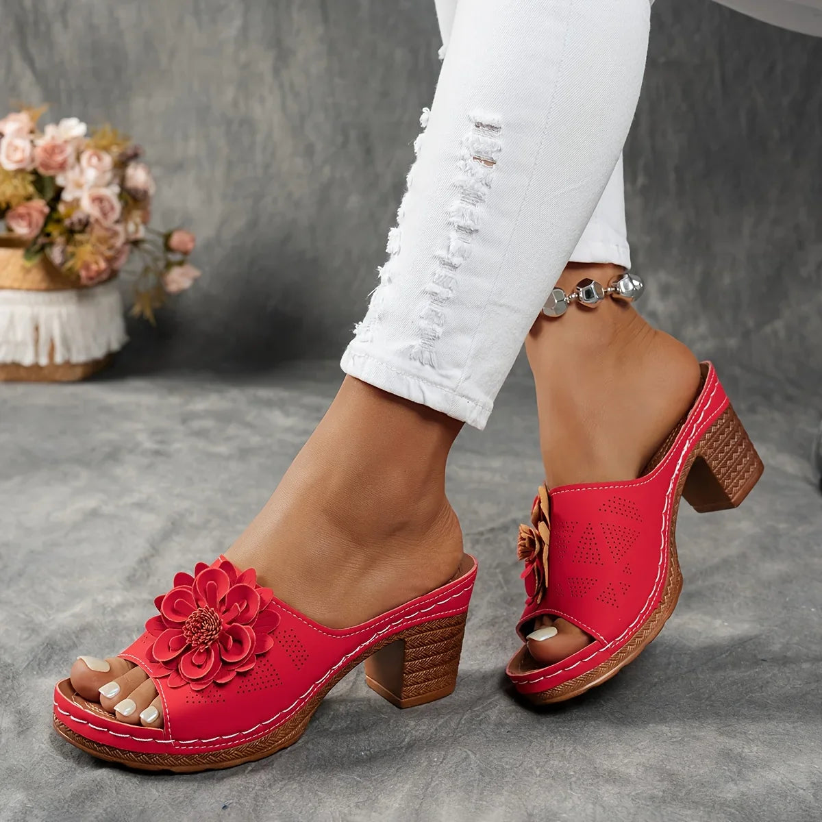 Delfina Floral Block Heel
