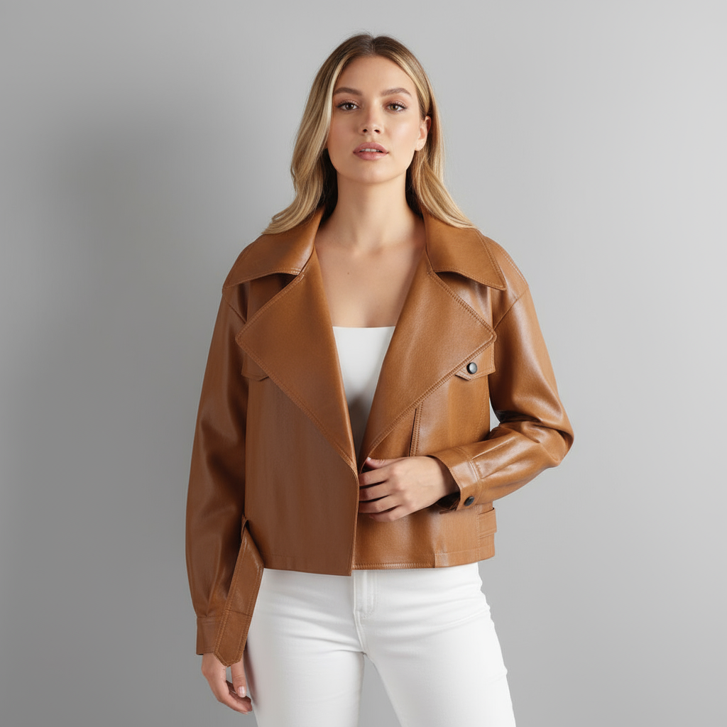 Canella Cropped Leather Trench Jacket