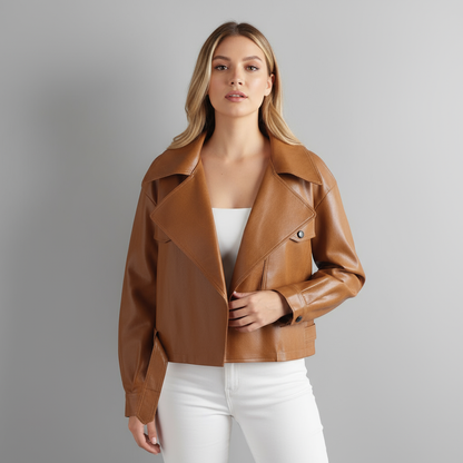Canella Cropped Leather Trench Jacket