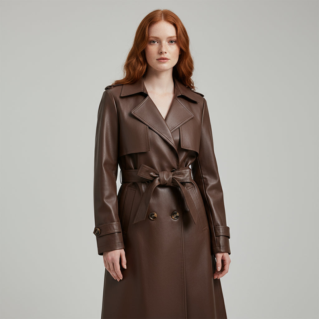 Lana Genuine Leather Trench Coat