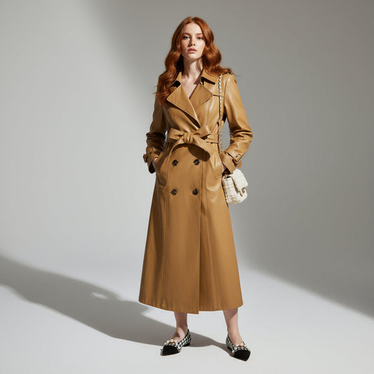Lana Genuine Leather Trench Coat